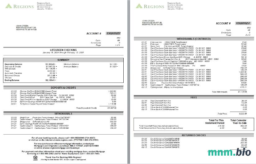 Wyciąg z rachunku bankowego USA TX Card premium scr
